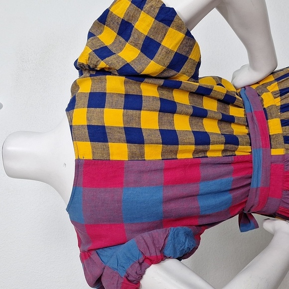 Urban Outfitters Retro Bohemian Anna Linen Blend Mixed Plaid Midi Wrap Dress S - Picture 9 of 12